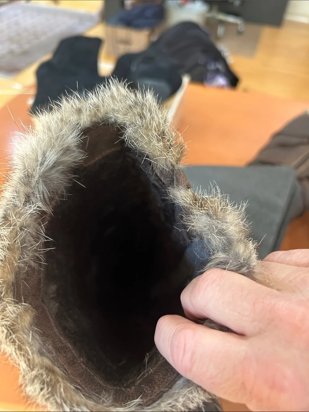 Brown Leather Knee Boots with Fur Trim and Lining